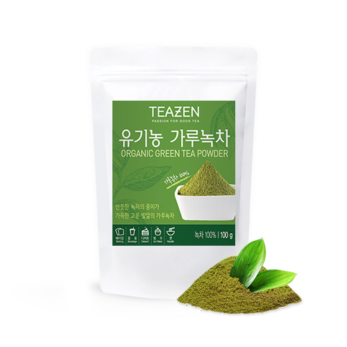 티젠 유기농 가루녹차 100g (파우치형)